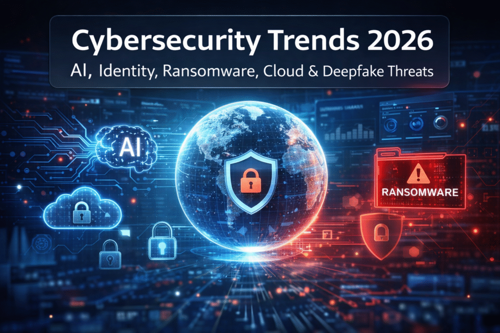 Cybersecurity trends for businesses including AI, cloud, identity, and ransomware threats